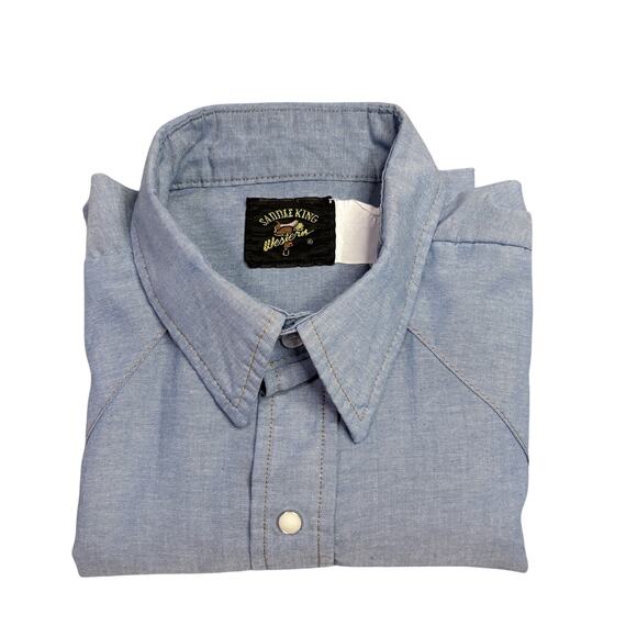 Saddle King Western Men's Pearl Snap Short Sleeve Sz L 16 - 16 1/2 (faded tag) - Picture 9 of 9